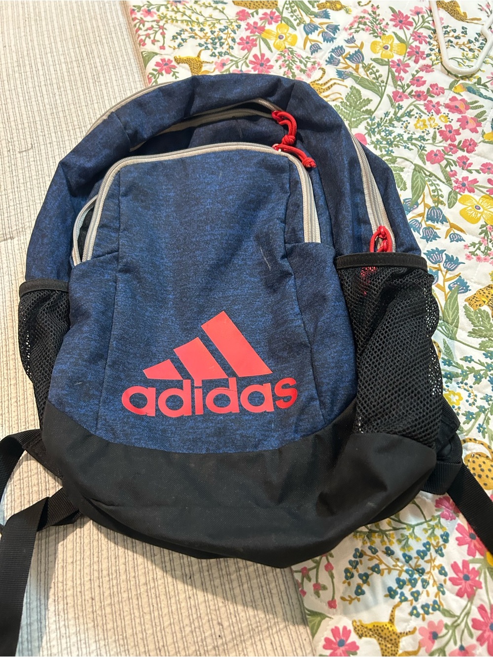 adidas Blue and Black Backpack with Red Logo